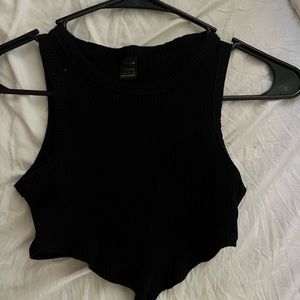 asymmetrical hem rib-knit crop tank top